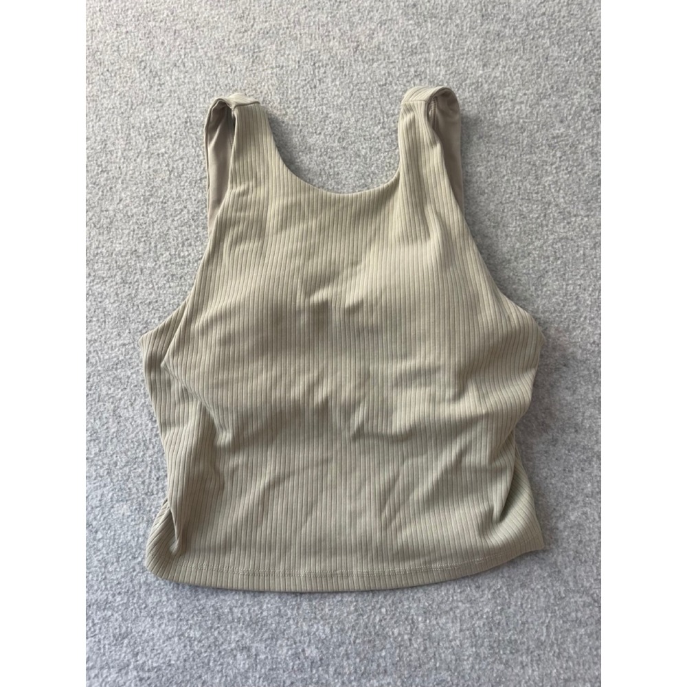 BYLT Premium Basics Womens Ribbed Tank Top Tan Beige High Neck Built In Bra S